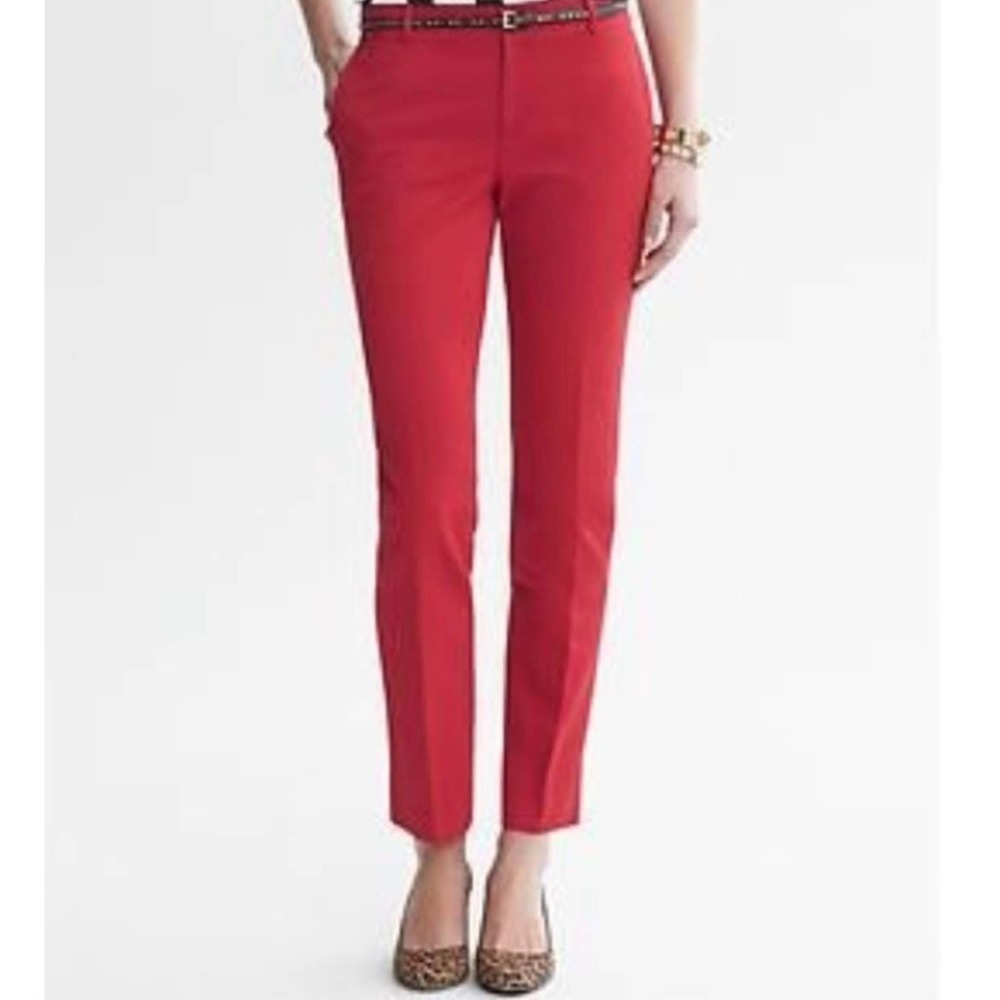 Banana Republic Women’s Camden Red Textured Jacquard Straight Trousers Pants